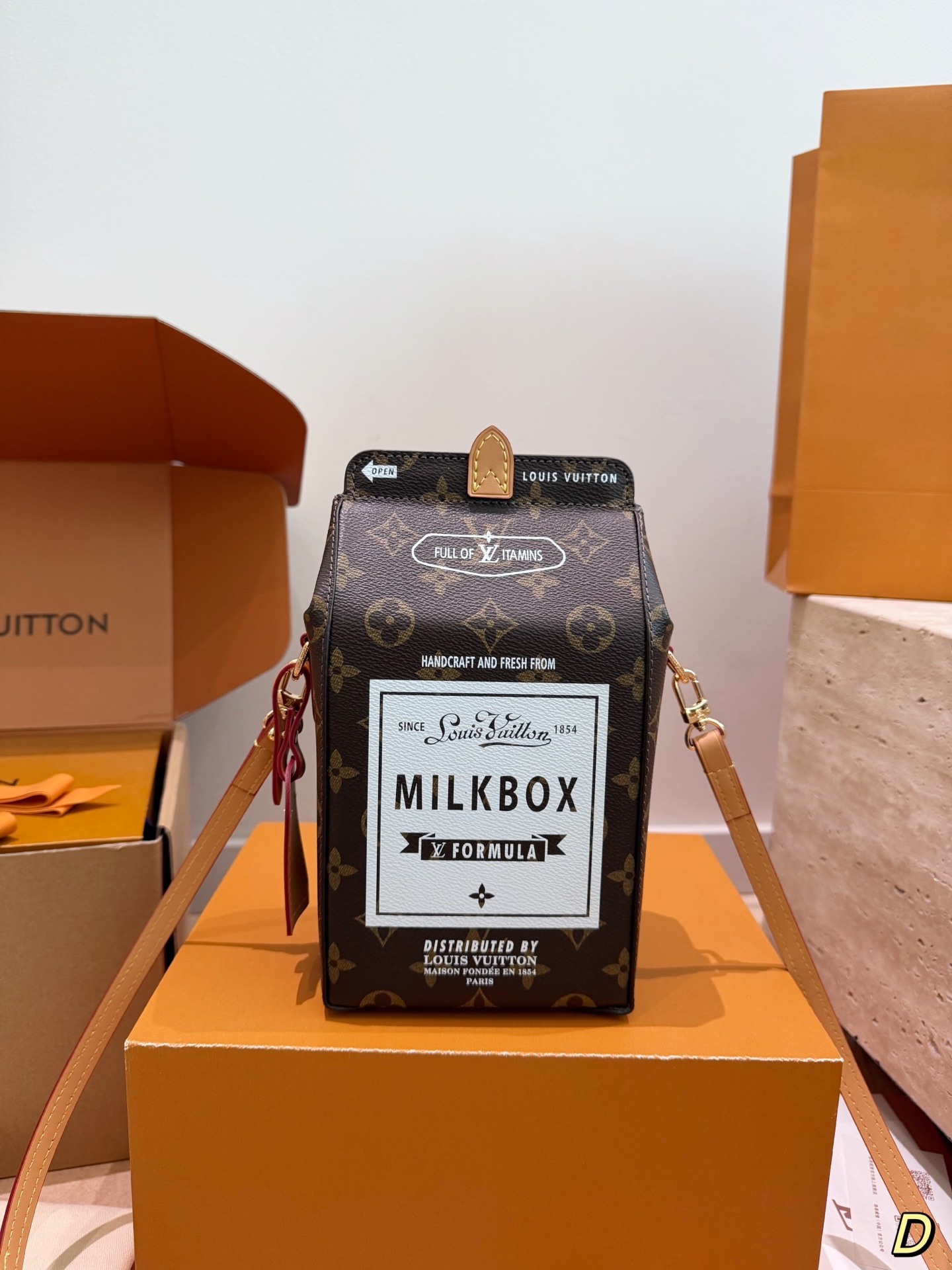 LV Milkbox Handbag Monogram Canvas Cowhide Leather Adjustable